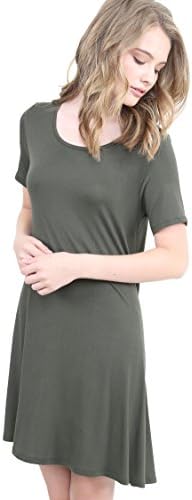 ALYGNE Womens "Blake" Stretchy Flowy Short Sleeve Tunic Dress OLIVE-M