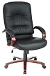 Leather High Back Chair With Cherry Finish Wood Base and Arms By Office Star