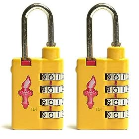 Set of Two 4 Dial Heavy Duty Safeskies TSA Accepted Combination Locks Sunburst Yellow