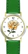 Peach Colored Rose - Flower - WATCHBUDDY&reg; DELUXE TWO-TONE THEME WATCH - Arabic Numbers - Green Leather Strap-Women's Size-Small