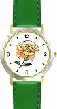 4150YRtmJtL. SL160  Peach Colored Rose   Flower   WATCHBUDDY® DELUXE TWO TONE THEME WATCH   Arabic Numbers   Green Leather Strap Womens Size Small