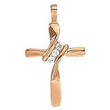 14K Rose Gold Diamond Cross Pendant
