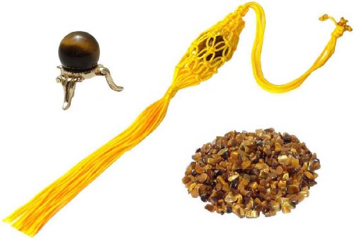風水のタイガーアイ【20mm玉・かけら50ｇ・黄袋入り】 ≪金運3点セット≫