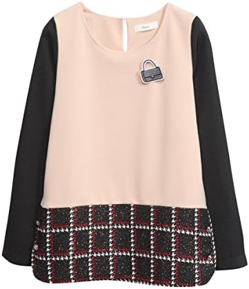 Mayuki Women's Two Tone Top with Plaid Hem M Apricot [Japanese/Korean Fashion]
