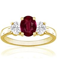 14K Yellow Gold Oval Cut Ruby Three Stone Ring