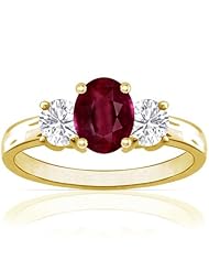 14K Yellow Gold Oval Cut Ruby Three Stone Ring