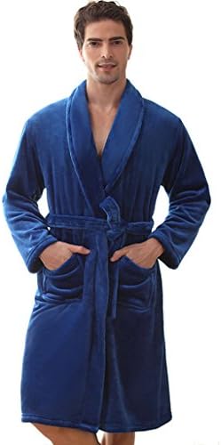 ESH Men's Fleece Full Length Bathrobe Robe Blue