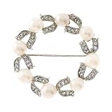 Circle CZ Diamond Faux Pearl Wreath Brooch
