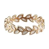 FM42 Vintage Style Elegant White Enamel Olive Branch Leaves 4mm Band Ring R199 Size 8