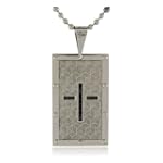 Men's Stainless Steel Pendant with Black Cubic Zirconia Cross Design, 24''