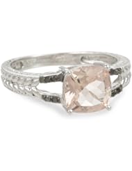 Sterling Silver Morganite and Black Diamond Ring, (0.04 cttw)