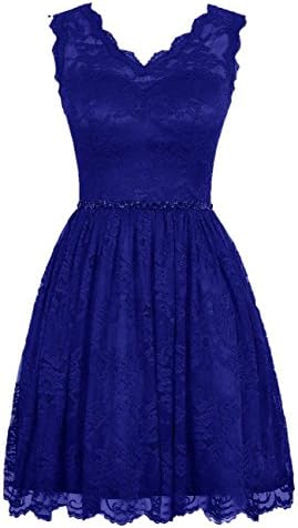 Haolicheng Women's Lace V-neck Short Prom Dress Bridesmaid Dresses Royal Blue US 2