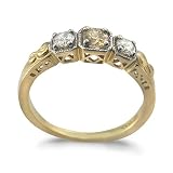 9ct 2 Colour Gold Ladies 3 Stone Ring, Set with 0.785ct of White and Champagne Brown Diamonds