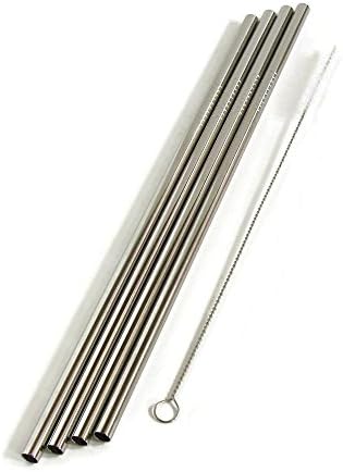 Stainless Steel Straws, Set of 4 Straight Straws, 1 Cleaning Brush Included (4 Straight SS Straws, 8.25 inches)