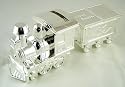* Silver Plated Train Money Box Tooth & Curl - Baby Christening Gift *