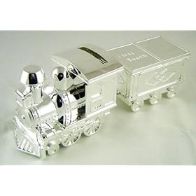 Silver Plated Train Money Box Tooth & Curl - Baby Christening Gift CG404