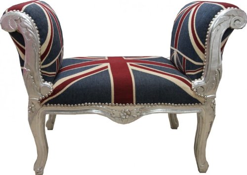 Barock Schemel Hocker Union Jack/Silber