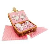 Children's Deluxe full-service porcelain Tea Party Set with signature Pink Butterflies in Wicker Carry Case