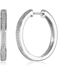 Womens 10k White Gold Round Diamond Oval Shape Hoop Earrings (1/4 cttw, I-J Color, I2 Clarity)