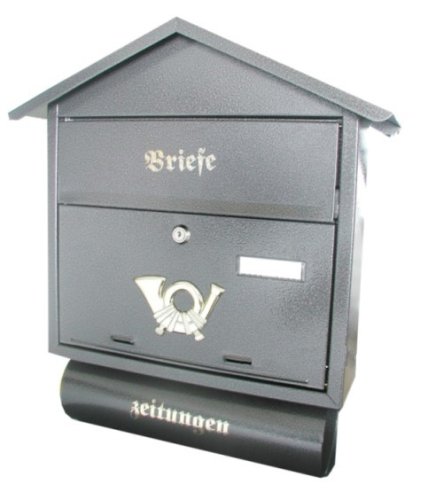 Antiker Briefkasten mit Zeitungsrolle grau