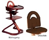 Svan High Chair from Scandinavian Child with Infant Kit and Cushion, Chocolate Cushion with Mahogany Wood