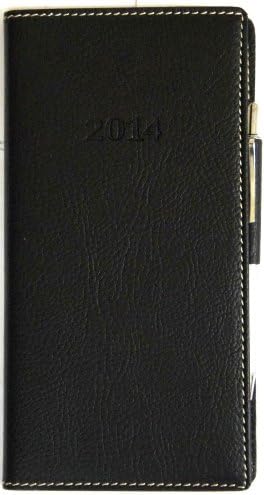 2014 Italian BLACK Leather Weekly Pocket Planner Engagement Calendar With Pen