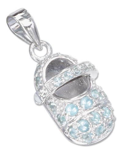 Sterling Silver March Cubic Zirconia Baby Shoe Pendant