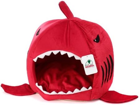 KOJIMA Shark Round House Puppy Bed with Pet Bed Mat, Small to Medium (Red, Medium)