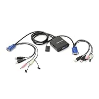 IOGEAR 2 Port USB Cable KVM Switch with Audio and Mic GCS72U (Black)