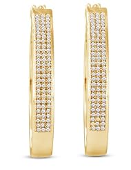 10K White Gold Micro Pave Set Round Diamond U Shape Hoop Earrings with Push Back Closure - (1/2 cttw)