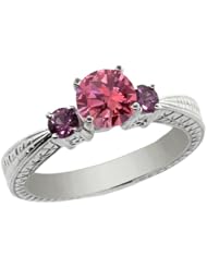 1.01 Ct Round Pink Diamond White Sapphire 925 Sterling Silver 3-Stone Ring