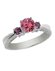 1.01 Ct Round Pink Diamond White Sapphire 14K White Gold 3-Stone Ring