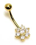 14k Cubic Zirconia CZ Flower Belly Ring