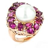 14K RG Cultured South Sea Pearl, Pink Tourmaline & Diamond Ring