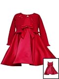 Rare Editions Infant/Toddler Girls Holiday Red Satin Dress with Sequin Cardigan