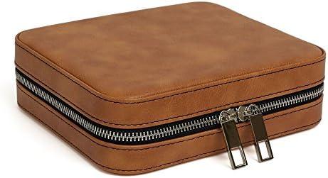 Tan Faux Leather (3) Three-Slot Watch & Jewelry Travel Storage Case