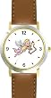 Angel Playing Harp - Cherub, Angel or Cupid Theme - WATCHBUDDY&reg; DELUXE TWO-TONE THEME WATCH - Arabic Numbers - Brown Leather Strap-Size-Large ( Men's Size or Jumbo Women's Size )