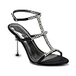 4 Inch Women's Sexy High Heel Tri-Band T-Strap Sandal With Rhinestones Black or Silver