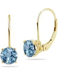 1/2 (0.46-0.55) Cts of 4 mm AAA Round Aquamarine Stud Earrings with Lever Backs in 14K Yellow Gold