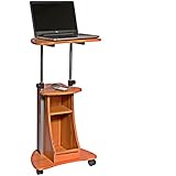 Adjustable Height Laptop Cart With Storage. Color: Woodgrain