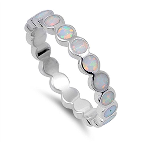 Sterling Silver Women's White Lab Opal Stackable Wedding Eternity Ring (Sizes 4-10)