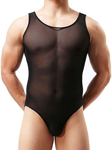 Roluck Super Sexy Black Mesh Semitransparent Bodysuit Thong Fish Net Strong Relastic Lingerie For Men Black (Enlarge)