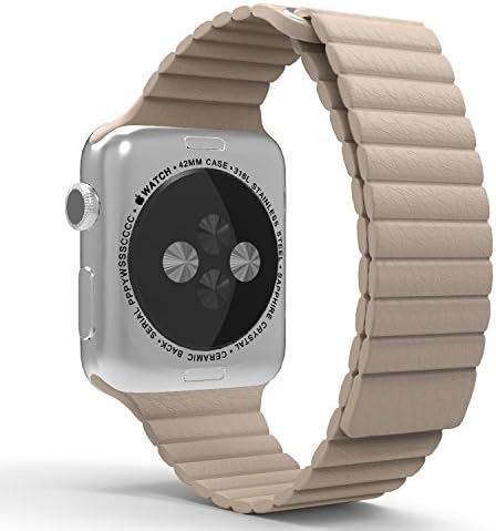 Apple Watch Band, Clebsch Premium Soft Leather Loop Band with Strong Adjustable Magnetic Closure for apple watch 42mm (Stone)