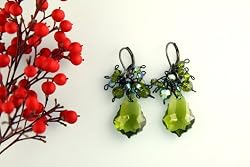 Swarovski Crystal Baroque Pendant Earring - Olivine / Olive Green (Anna)