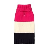 Fab Dog Color Block Knit Dog Sweater, Hot Pink/Cream/Navy Striped
