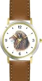 Lion Cat - JP - WATCHBUDDY&reg; DELUXE TWO-TONE THEME WATCH - Arabic Numbers - Brown Leather Strap-Size-Large ( Men's Size or Jumbo Women's Size )