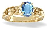 14K Yellow Gold Genuine Oval Blue Topaz Grapevine Ring
