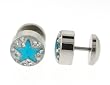 Stainless Steel Fake Plug With Crystals - White with Light Blue Star Design - 16G Ear Wire - 00G (10mm) Design - Sold as a Pair Stainless Steel Fake Plug With Crystals - White with Light Blue Star Design - 16G Ear Wire - 00G (10mm) Design - Sold as a Pair