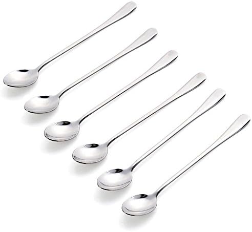 7.6 inches, HOUSEWISE, Coffee Mixing Spoon, Long Handle Iced Tea Spoon, Ice Cream Spoon, Stainless Steel Cocktail Stirring Spoons, Set of 6,