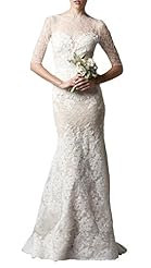 Sheer Lace Mermaid Elbow Length Sleeves Evening Dress/Wedding Dress 